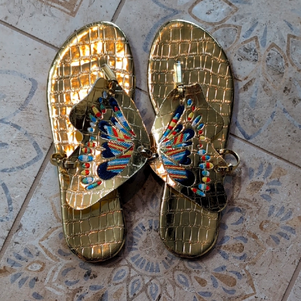 Shein Gold Butterfly Embellished Sandals - 8.5
